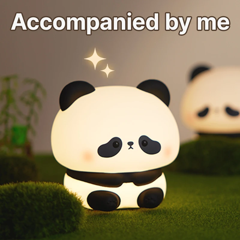 Panda LED Night Light Cute Silicone Night Light USB Rechargeable Touch Night Lamp Bedroom Timing Lamp Decoration Children\'s Gift