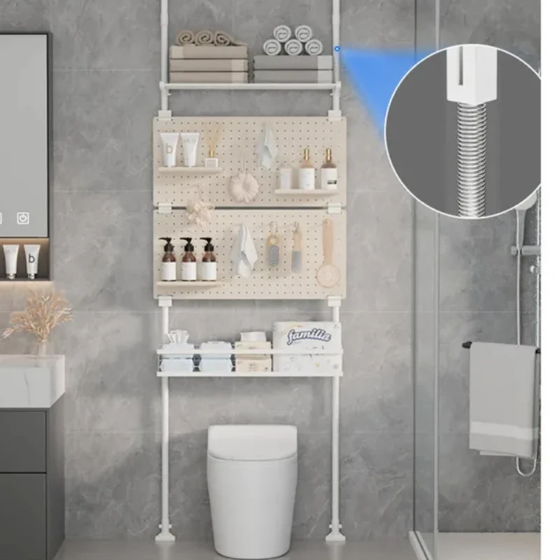 Bathroom Storage Rack, No Drilling Ceiling-to-Floor Shelf, Narrow Design Towel Holder, Toilet Back Gap Organizer, Easy Assembly