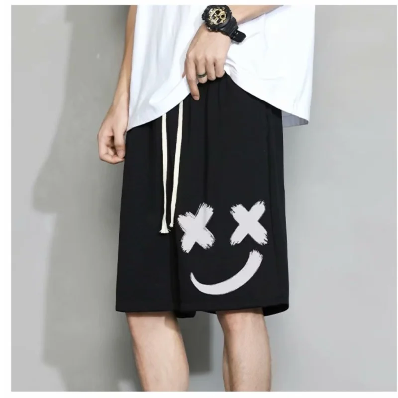 Oversized Shorts Men Graffiti Smiling Face Cartoon Printed  Shorts Summer Sports Five-point Sport Basketball Short Pants