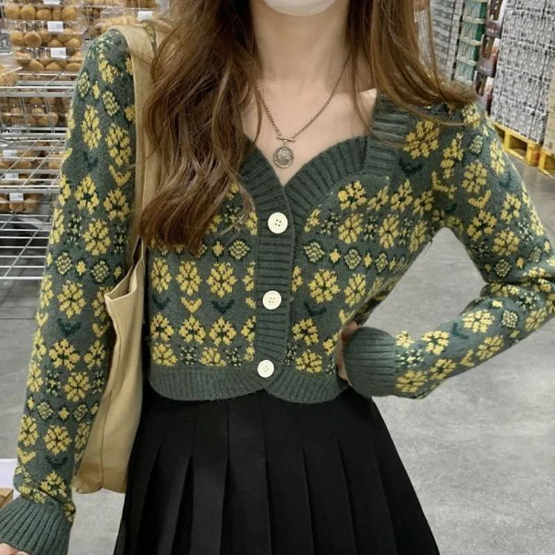 Floral Cardigan Women Spring Cozy Casual College Chic Fashion Ulzzang Style V-neck Daily Retro Кардиган Женский Tender Vintage