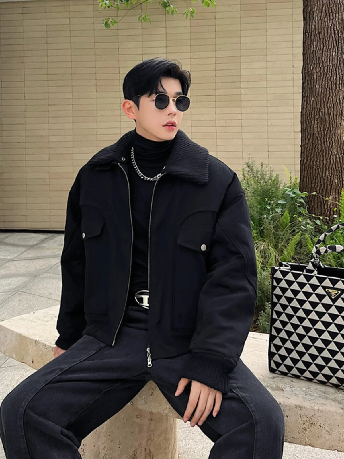 

Зимняя утепленная мотоциклетная куртка-пальто для мужчин, высококачественная модная брендовая одежда с отстегивающимся шерстяным воротником, тренд сезона