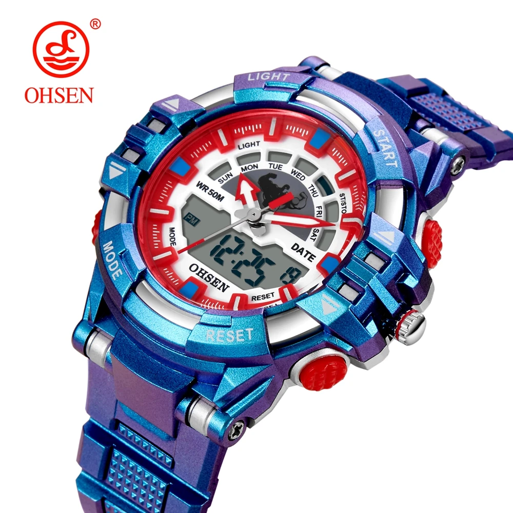 Fashion Digital Quartz Watches For Men Blue Waterproof Dual Time Tactical Men's Wristwatch Led Electronic Reloj hombre Clock