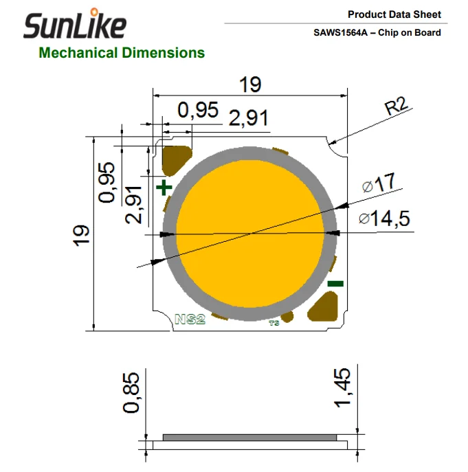 15W SunLike LED COB Series SAWS1564A CRI typ. 97  35.0V 0.43A For LED Spot, Downlight,Bulb, PAR, MR16  DIY