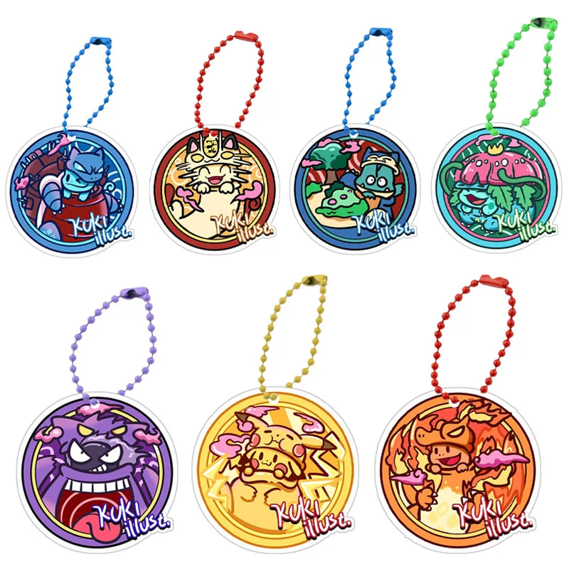 Anime Charizard Keychains Mewtwo Gyarados Jolteon Ptcg Small Card Key Chain Acrylic Action Toy Figures Game Collection Pendant