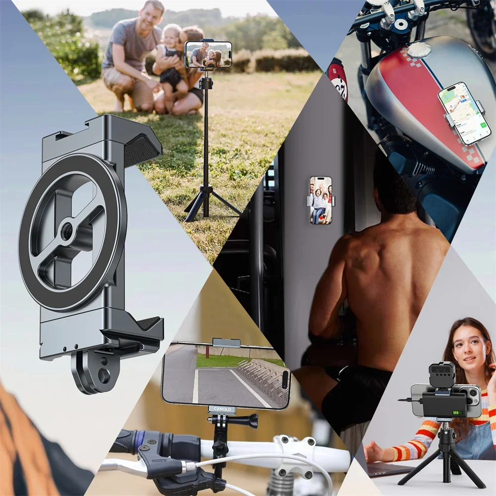 

Universal 3-In-1 Metal Phone Mount-Arca,1/4" Tripod & Gopro Strong Magnet for Iphone/android Cold Shoe & Hidden Adapter