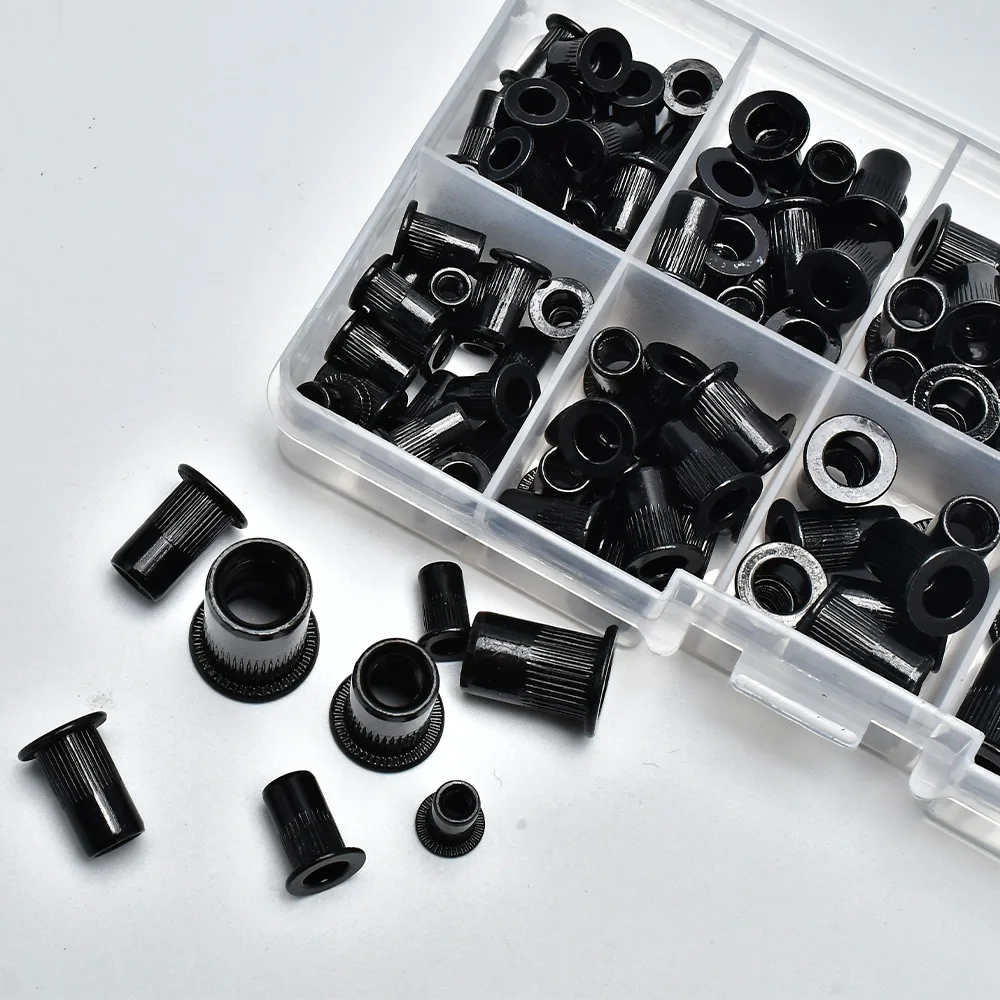Flat Rivet Nut Kit M3 M4 M5 M6 M10 Carbon/Stainless Zinc Aluminum Plated Metal Panel Lock Clamp Rivnut Metric Thread Insertnut
