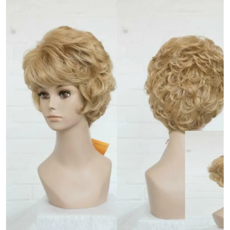 

Women Wig Ladies Wig Short Light Blonde Curls Classic Synthetic Hair Wigs