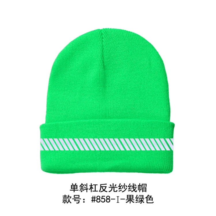 High Visibility Safety Beanie Reflective Knit Ribbed Hats Warm Winter Bonnets for Night Running Hiking Cycling