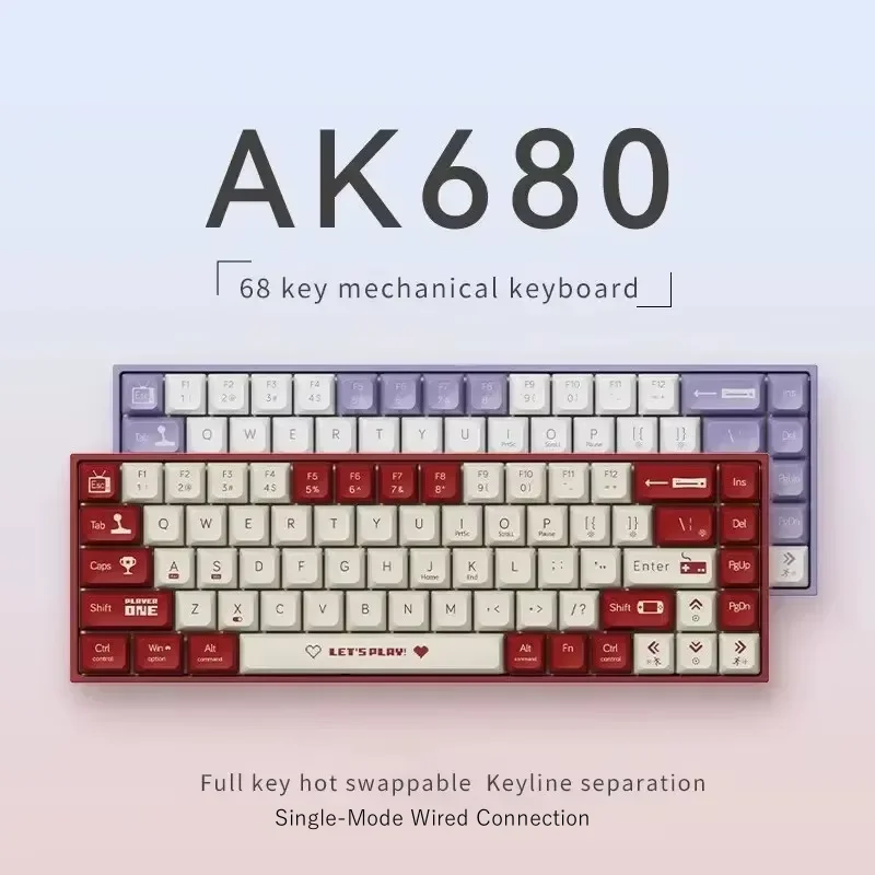

AK680 Mechanical Keyboard Wired Gaming Hot Swap Ergonomic 68 Keys E-sport Office Type-C Laptop Accessories Gamer Gift