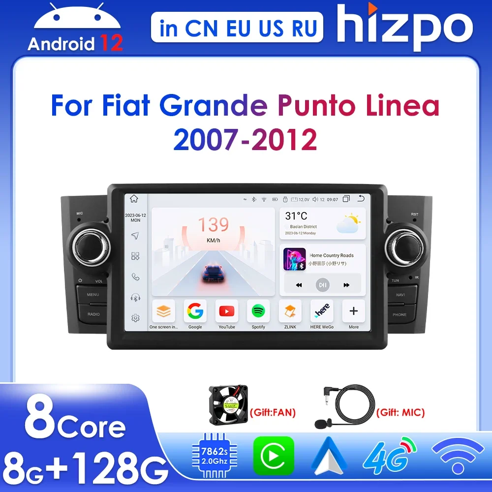 

Hizpo 7" Wireless Carplay GPS RDS Stereo Navi for FIAT Grande Punto Linea 2007-2012 Android Car Radio Multimedia Player BT 2 Din