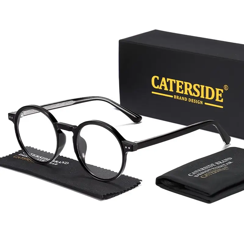 CATERSIDE Retro Männer Brille Runde Hohe Qualität TR90 Rahmen Rezept Brillen Rahmen Frauen Null-Power Objektiv Computer Gläser – Detail 5
