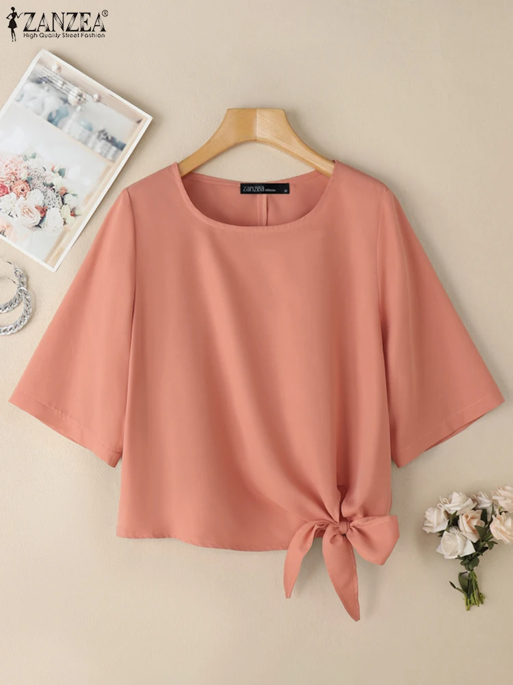 ZANZEA Letnie eleganckie koszule Stylowa bluzka damska 2025 Casual O Neck Half Sleeve Holiday Tops Female Work OL Blusas Tunic