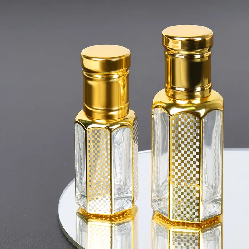 10/30/50pcs New 3ml/6ml/12ml Empty Gold Glass Essential Oil Bottle Attar Oil Bottle Portable Perfume Bottle With Dropper Stick