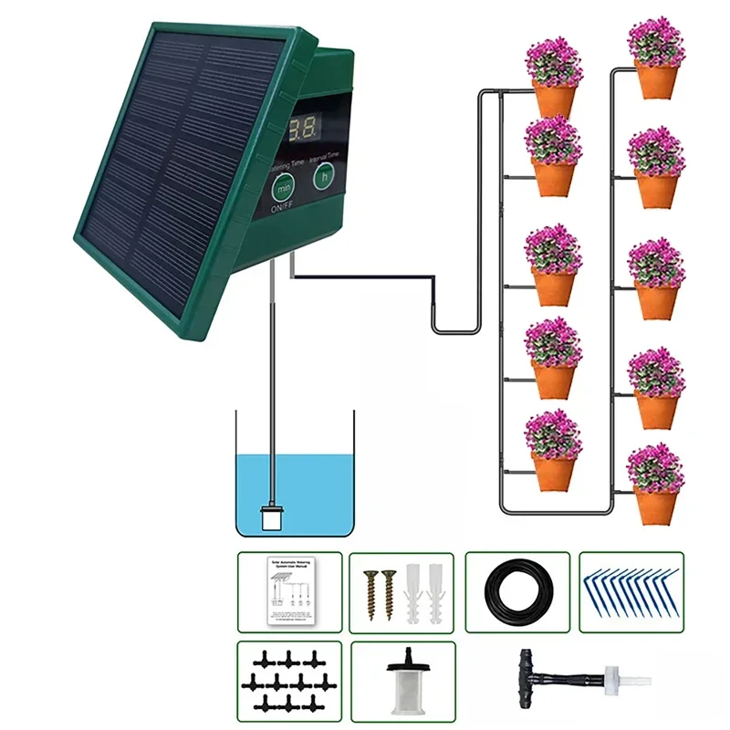 

10m Hose 10Drip Heads Solar Timed Automatic Watering Drip Irrigation Kit for Potted Plants DIY Garden Watering Irrigation Device