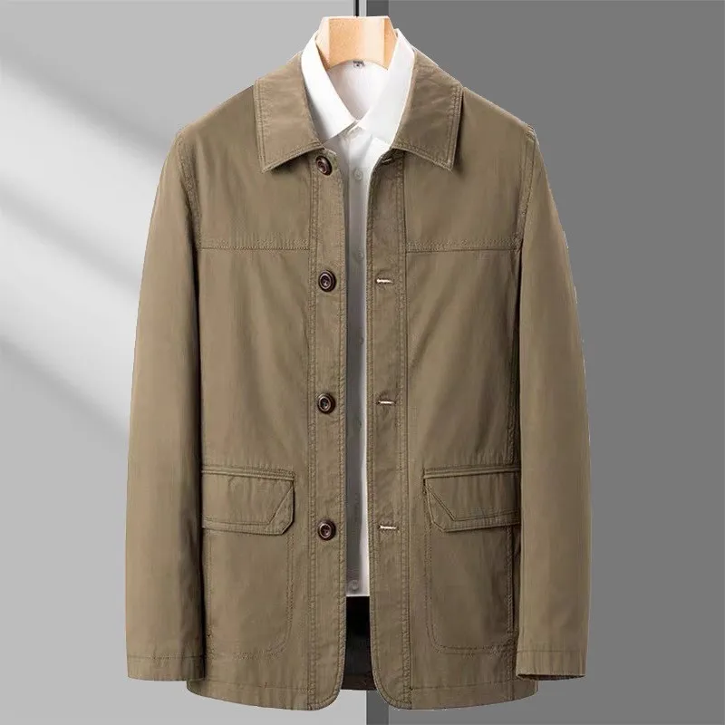 

Новая мужская повседневная хлопковая куртка 2024 года в деловом стиле для весны и осени, модная одежда для мужчин среднего возраста, верхняя одежда/рубашка