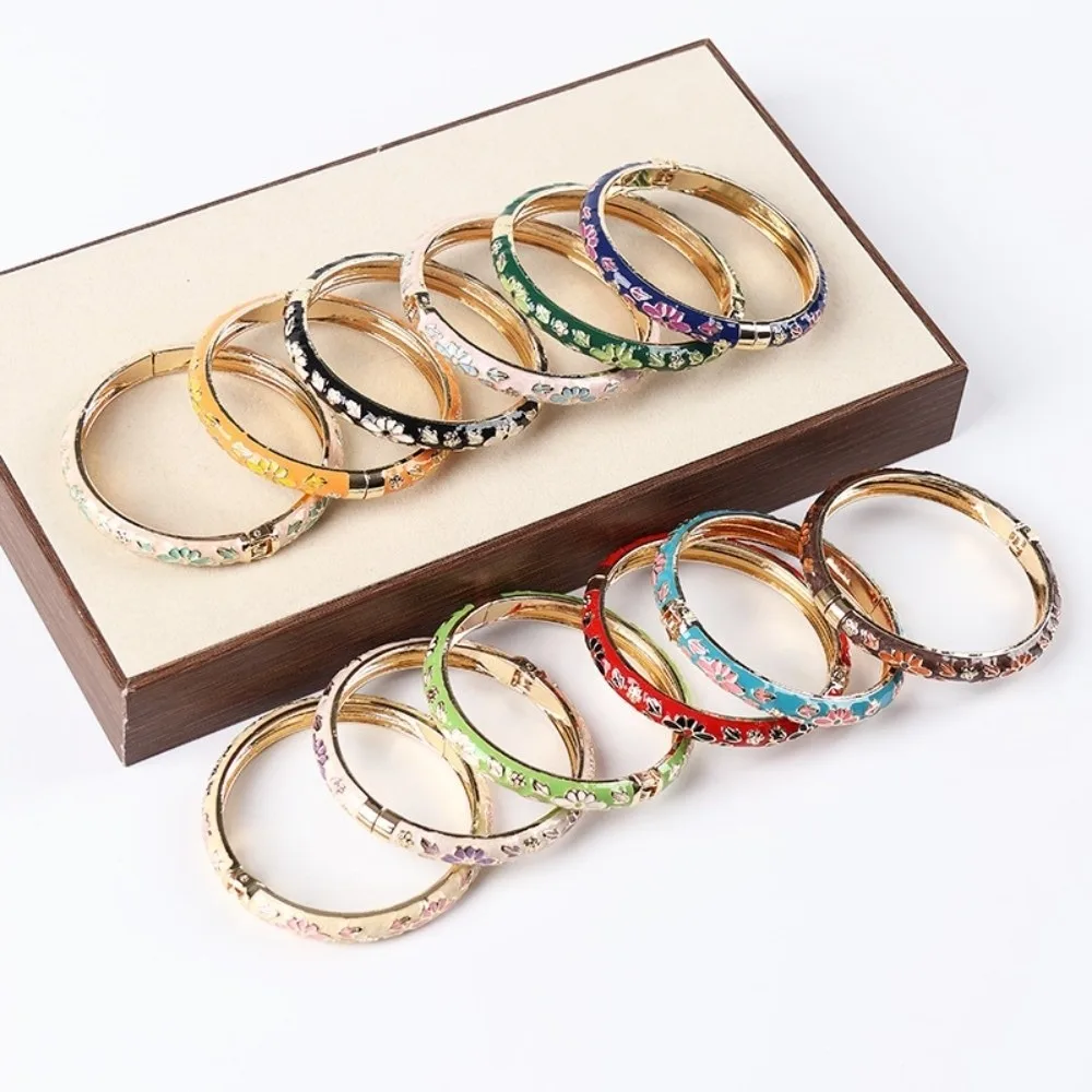 Vintage Colorful Vintage Cloisonne Bangle Enamel Chinese Flower Bangle Open Cuff Classic Women's Hand Bracelet Jewelry Gifts