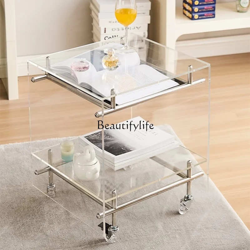 Acrylic edge few trolley storage cabinet medieval living room mobile coffee table