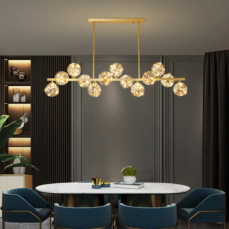 American Copper Restaurant Pendant Lights Luxurious Minimalist Starry Sky Bubble Glass Design Dining Table Ceiling Chandeliers