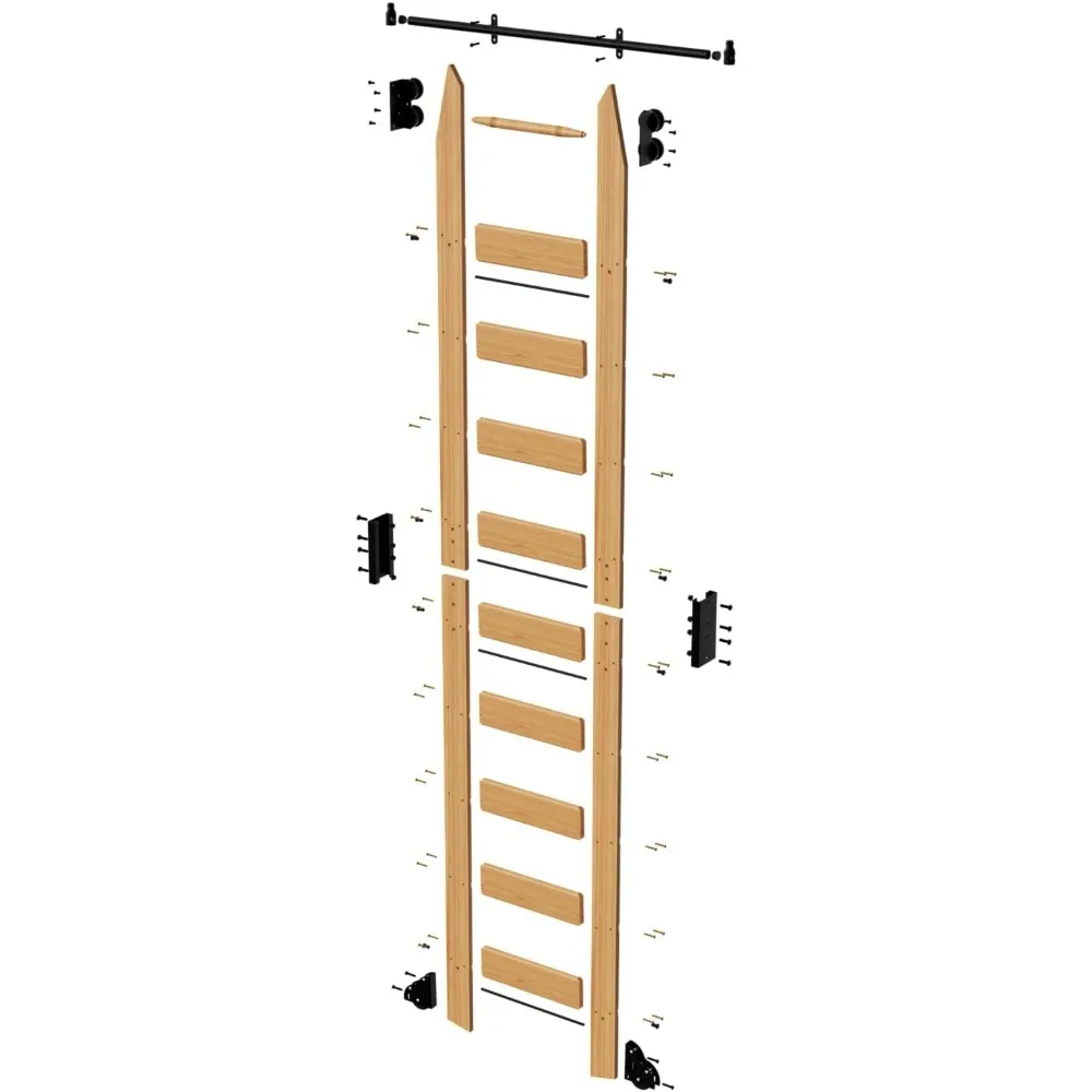 

10 ft Rolling Library Ladder Kit with Ladder Included, Solid Red Oak Wood, Telescopic Upper Roller, Stable Style&Functional