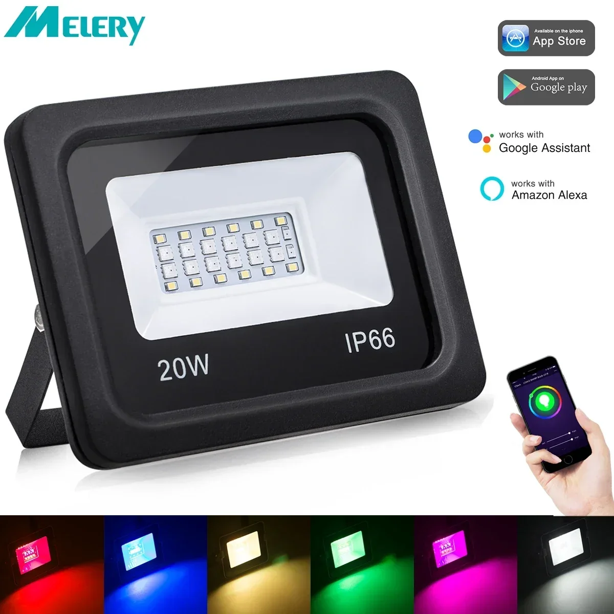 

Flood Light WiFi Smart Lighting 20W LED Multicolor RGB Waterproof IP65 200W Equivalent Indoor Outdoor Security Spotlight Party