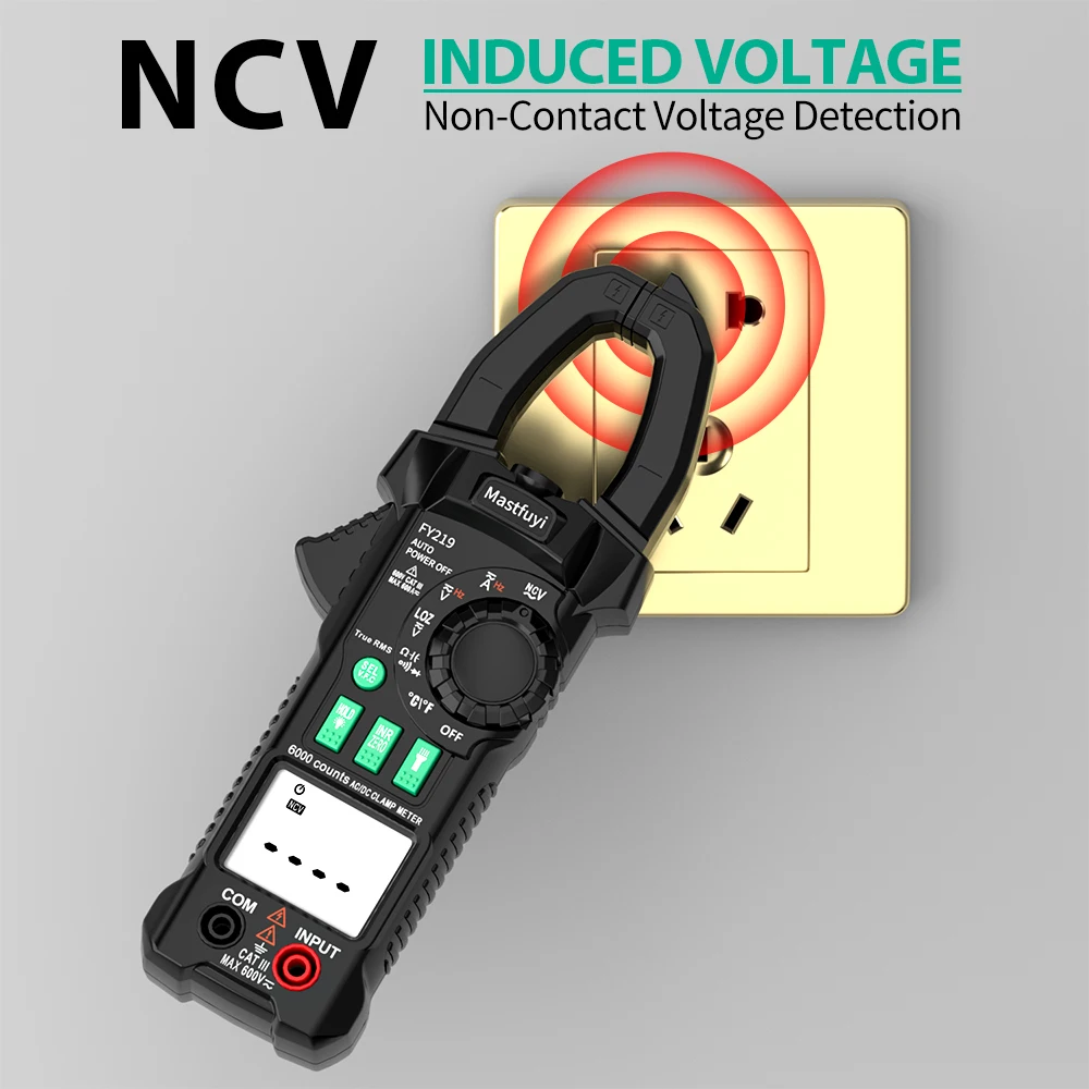 MASTFUYI FY219 6000 Counts Digital Clamp Meter AC/DC Current Voltage Resistance Capacitance Temperature Tester NCV Multimeter