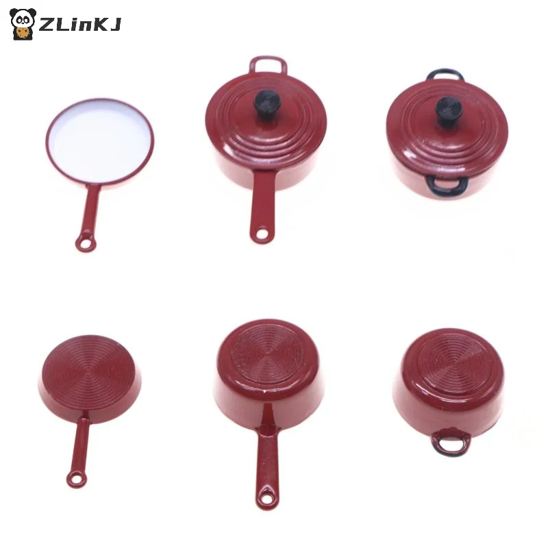 ▶3Pcs Miniature Cookware Cooking Set Dollhouse Accessories 1:12 Alloy Enamel Pots And Pans Mini Cooking Play Kit For Game image 6