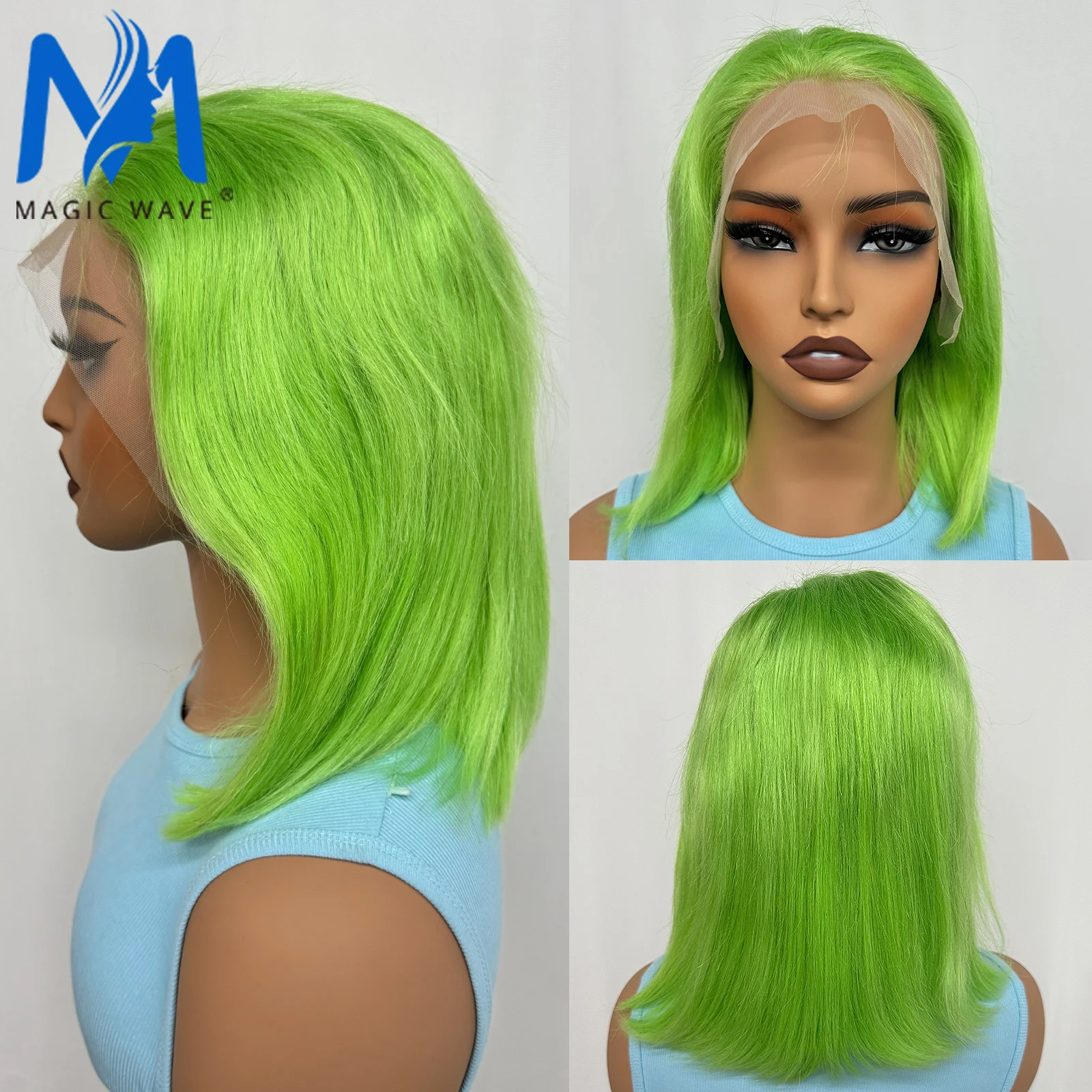 

Green Bob Remy Human Hair Wigs for Black Women 180% Density 13x4 Transparent Lace Frontal Straight Short Bob Wigs PrePlucked