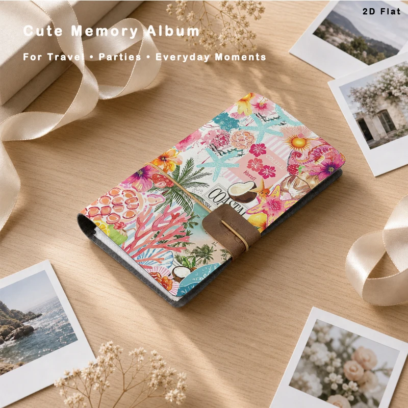 Summer Beach Collage Instant Photo Album Holds 80 Photos 6‑Ring Binder Photo Book for Family Travel Vacation Memory Storag