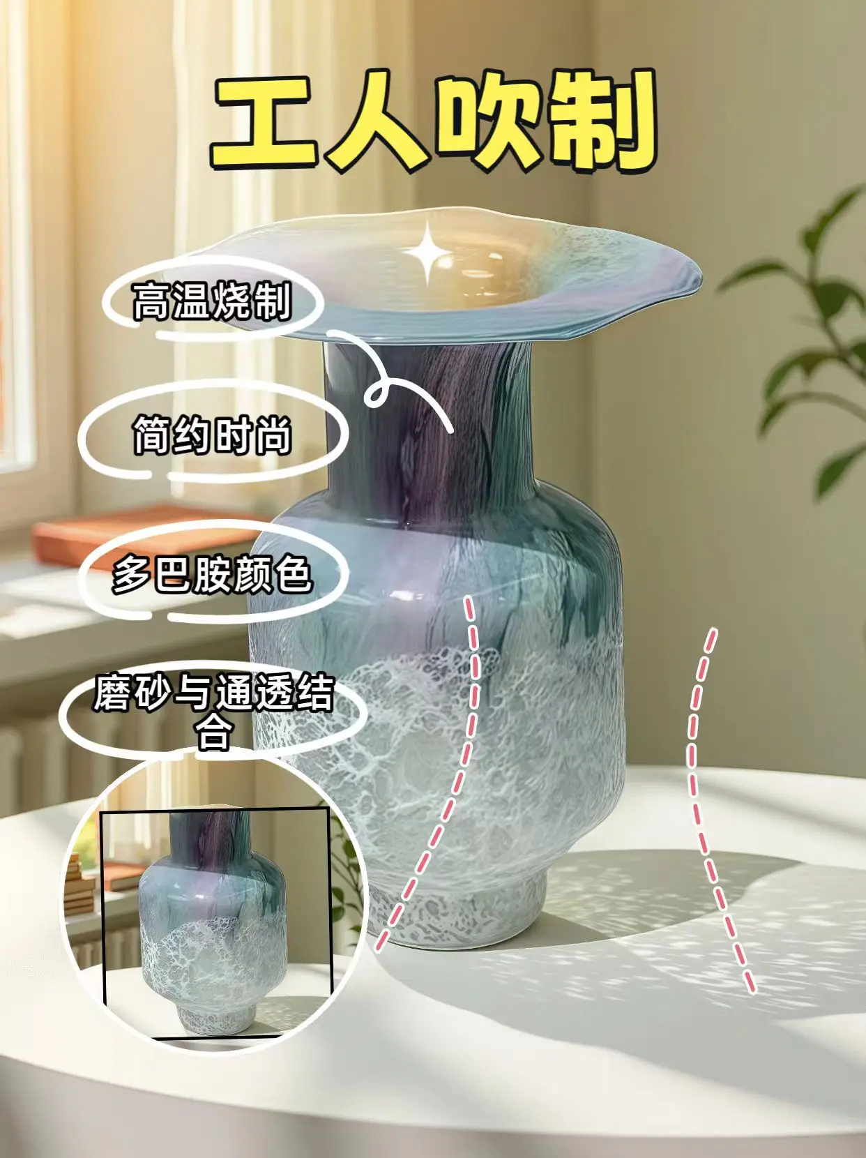 HP glazed vase ornament retro hydroponics living room desktop flower arrangement decorative flower device model room decoration