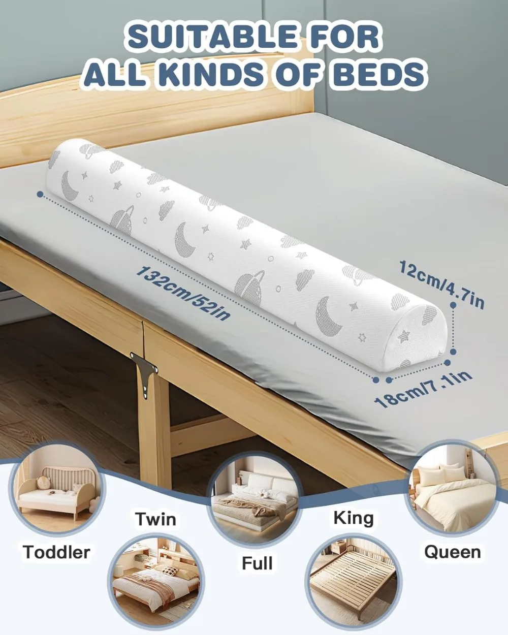 Paquet de 2 pare-chocs et rails de lit pour tout-petits avec housse lavable pour lits Queen, King, Twin, pleine grandeur