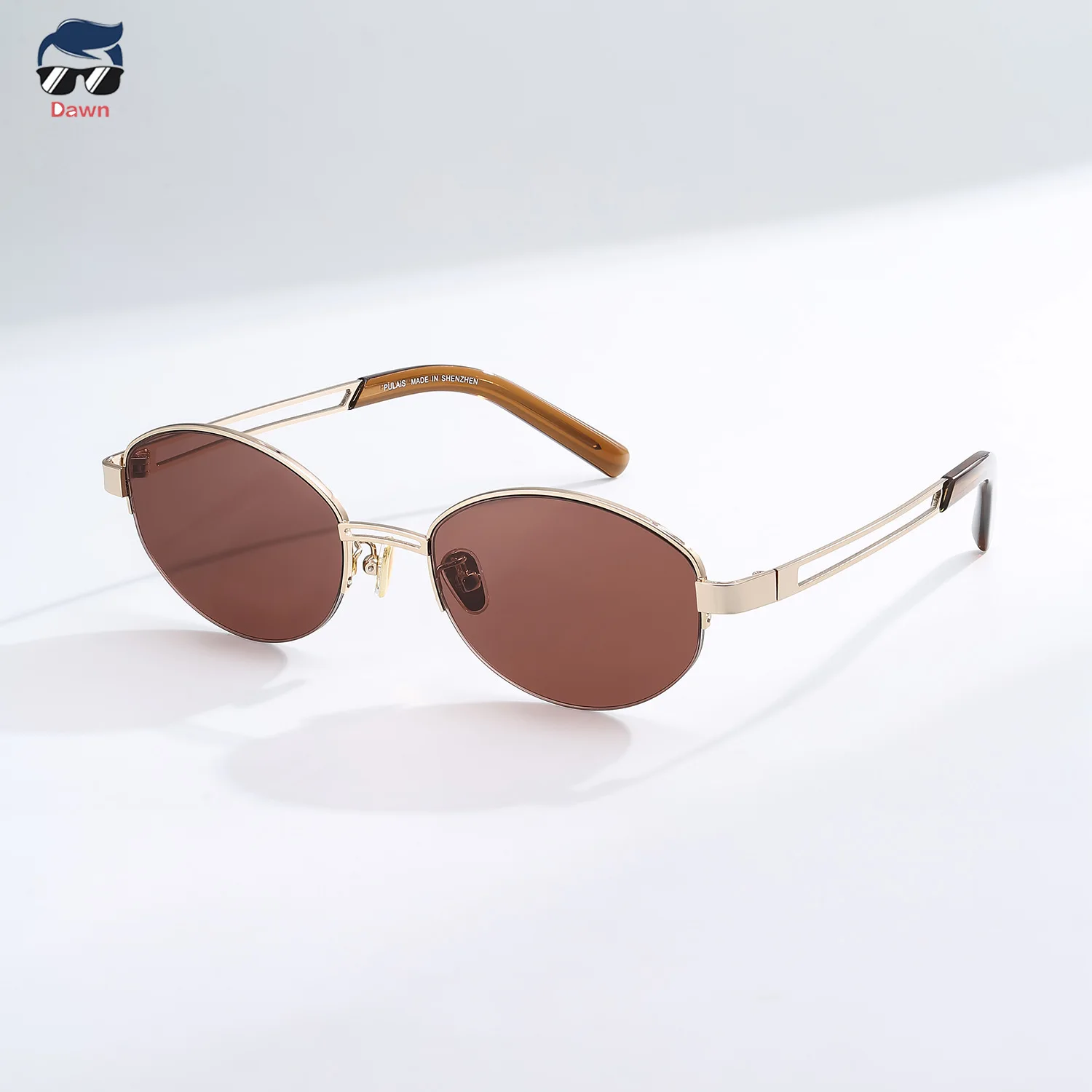 

Pure Titanium Frame Women Cat Eye Sunglasses Semi-Rimless Oval Sun Glasses 2025 New Fashion Gold Color for Trendy Men Women