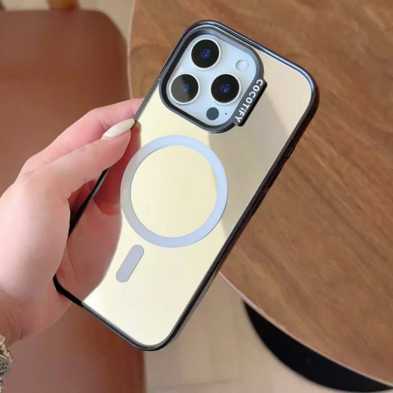 Funda de teléfono de maquillaje con espejo acrílico de lujo para iPhone 16 15 14 13 12 Pro Max Plus, funda Magsafe con atracción magnética