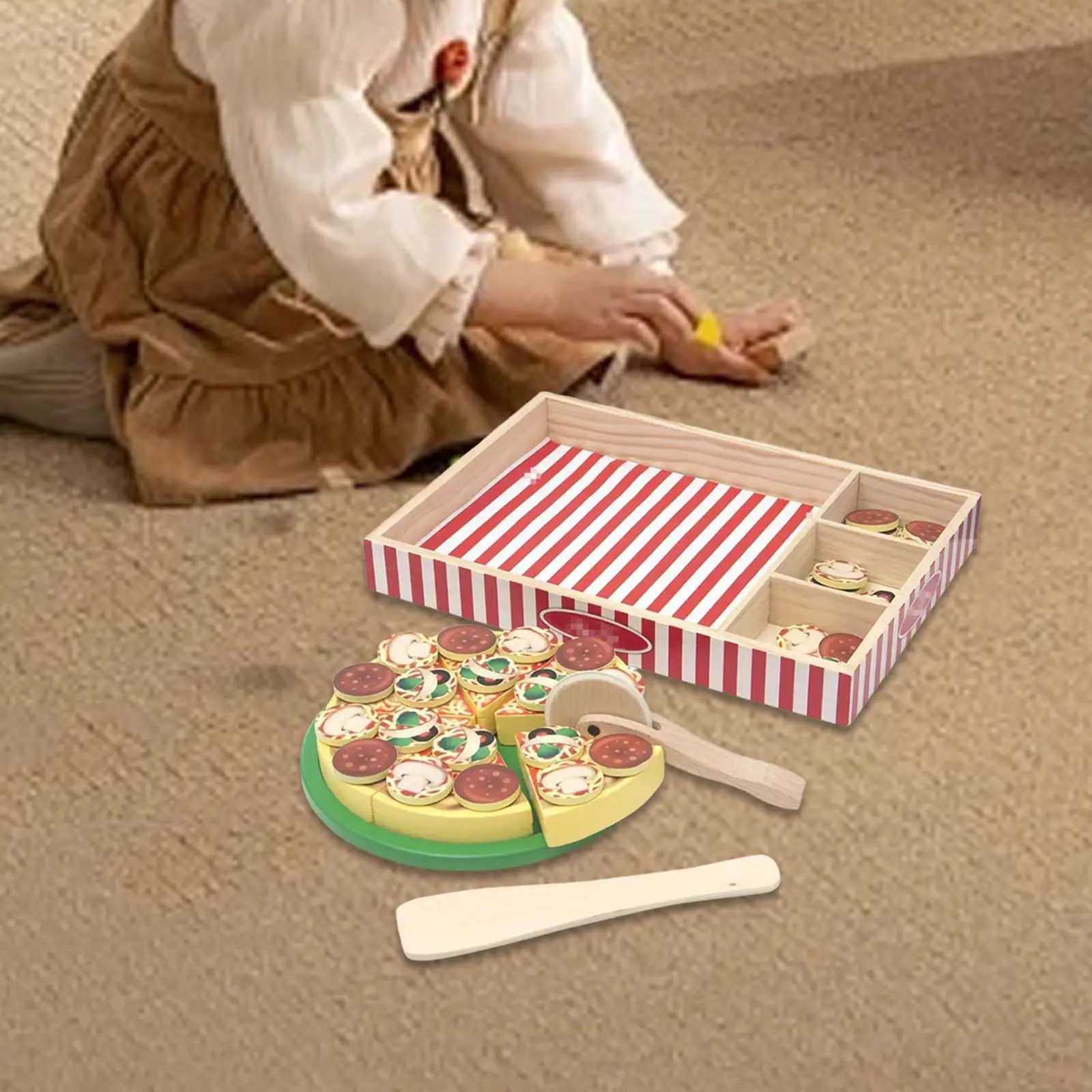 

Wooden Simulated Pizza Toy Learning Toy Lightweight Practical Role Play Kitchen Set Multifunction Gifts for Boys Girls Kids Home