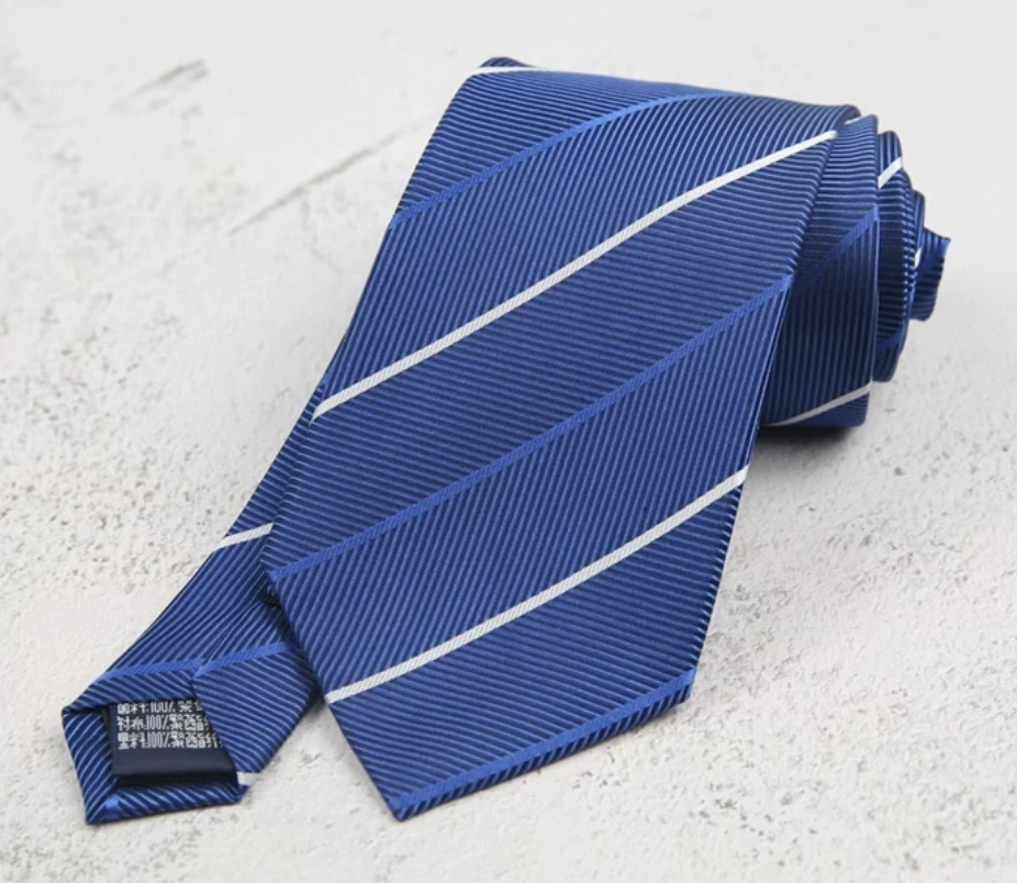 

High Quality 100% Silk Dark Blue Striped Pattern 8CM Wide Tie Men's Business Banquet Shirt Accessories Real Silk Cravat