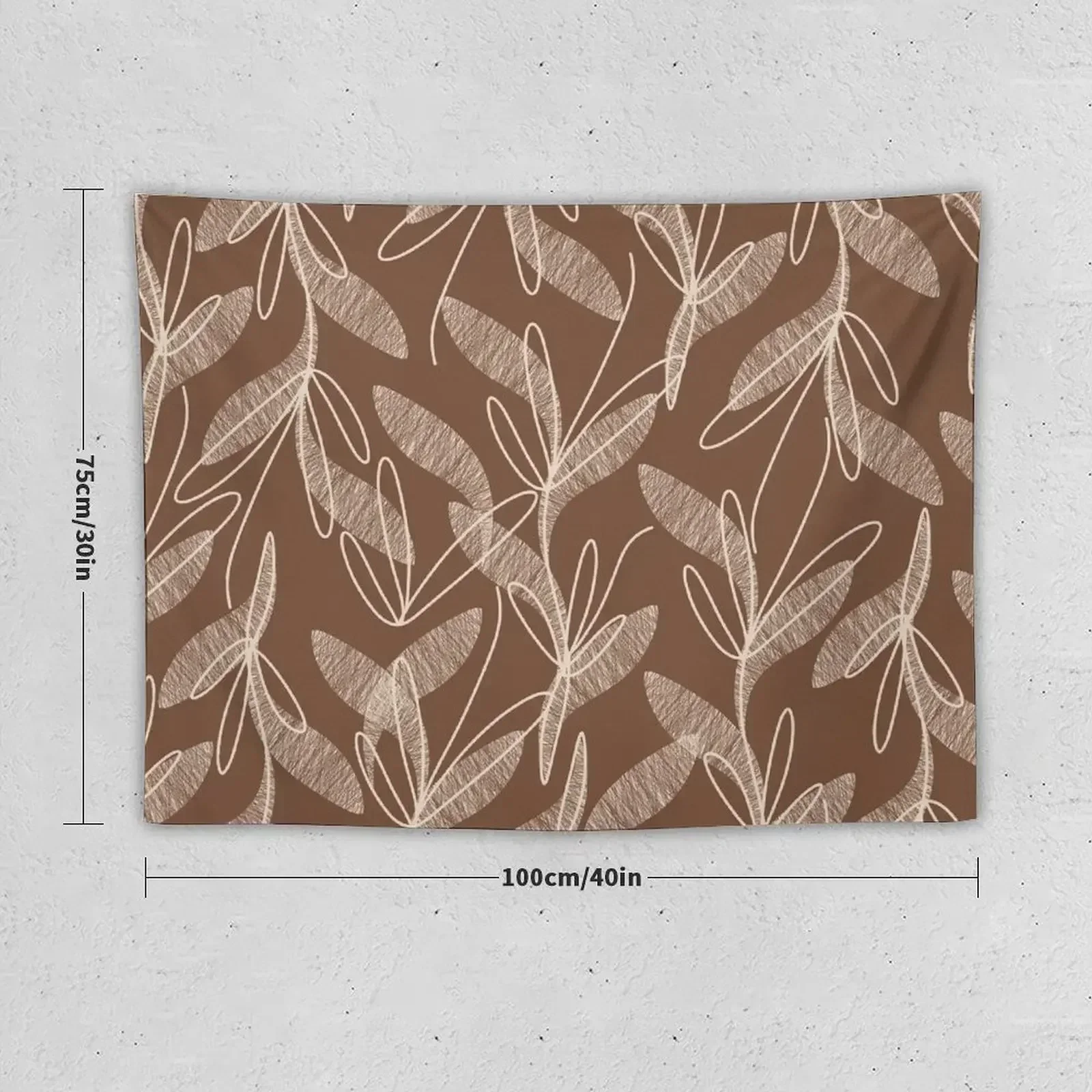 Etched Leaves Floral Botanical Pattern in Chocolate Brown and Cream Tapestry Carpet On The Wall Wallpaper Tapestry