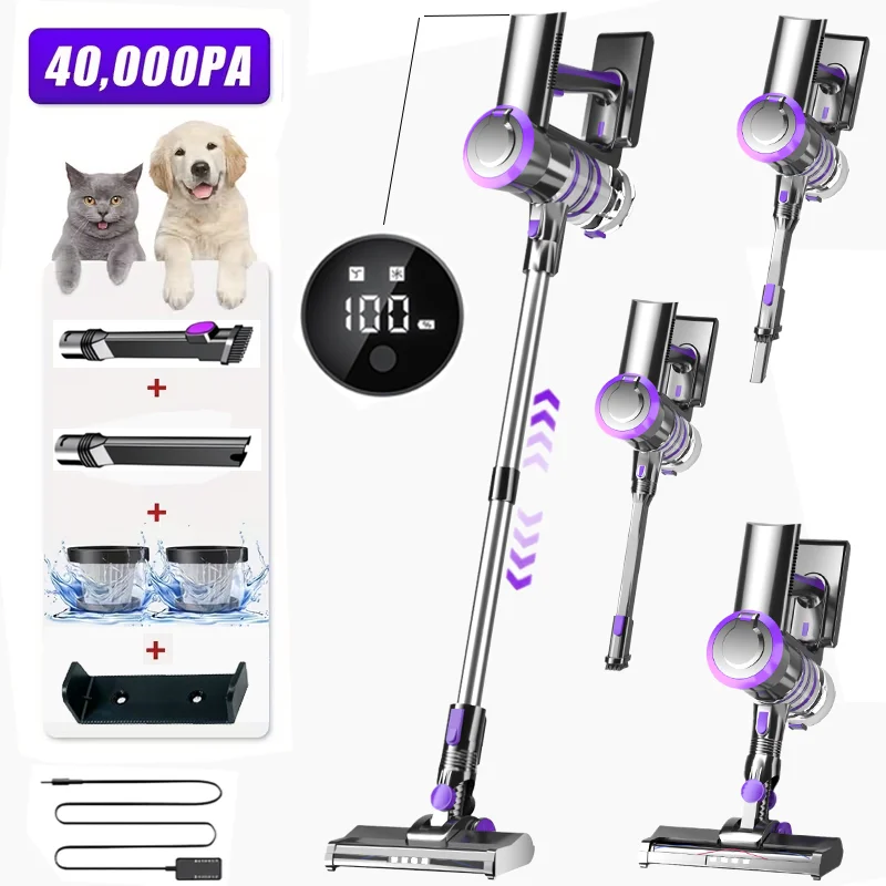 KOVOKI Aspiradora inalámbrica 40 kPa, 40 min, depósito para el polvo de 1 l, indicador luminoso de batería, para pelo de animale