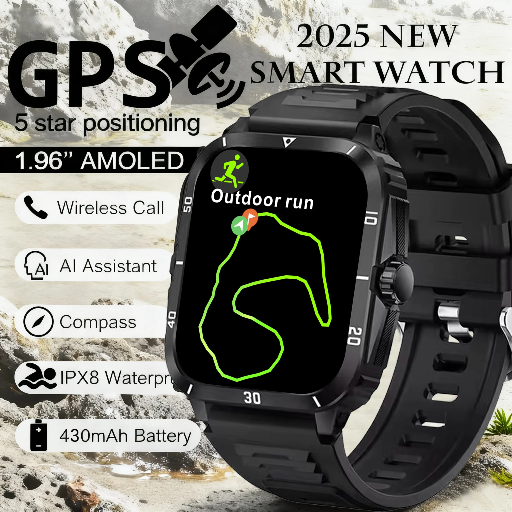 

DAORKOW New Smartwatch for Men 3ATM Waterproof 1.96"HD Big Screen Rugged Smart Watch Heart Rate/SpO2/Sleep Monitor Fitness Watch