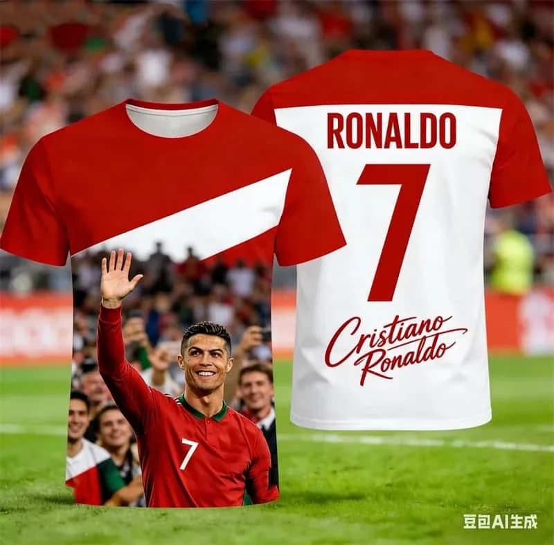 A Must-have for Fans' Families! Adult and Children's Parent-child CR7 3D Print Short-sleeve Supportive Sports Casual Wear