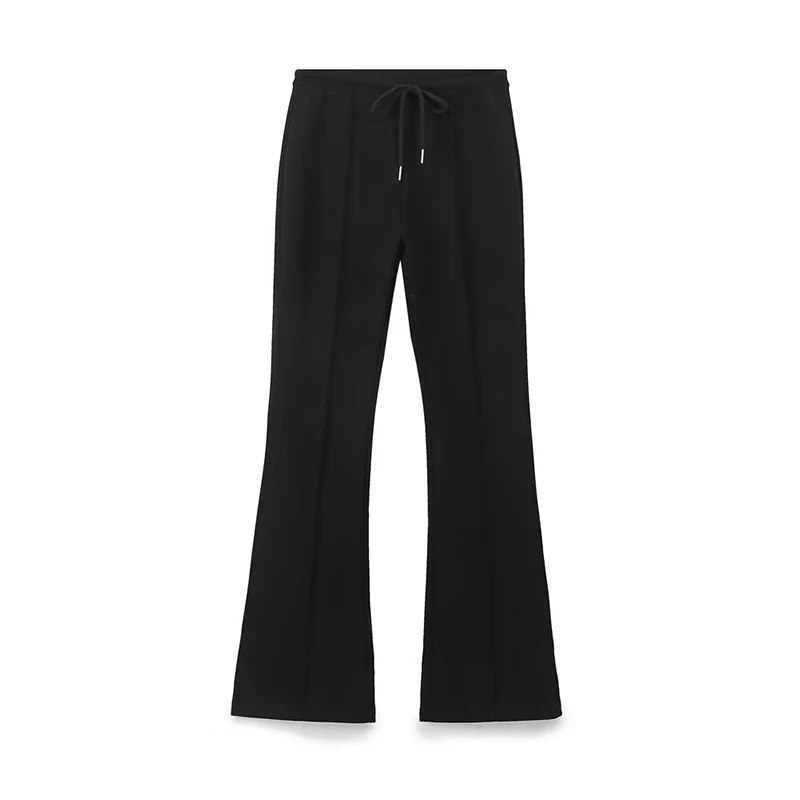 YENKYE  Autumn Women Vintage Adjustable Drawstring High Waist Flare Pants With Pronounced Front Seam Slim Casual Trousers