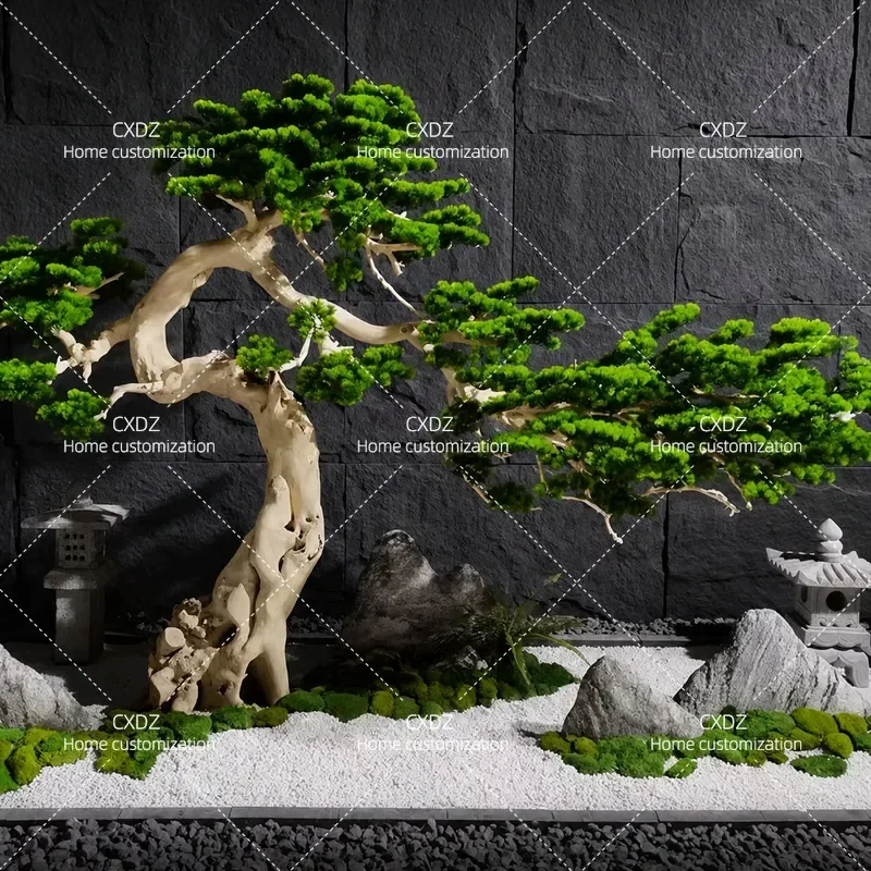 Large Artificial Pine Tree Simulation Wood Carving Ornament for New Chinese Style Clubhouse Entrance Courtyard Landscaping