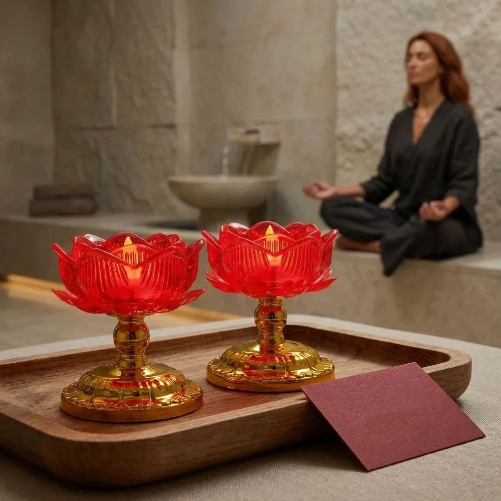 

2Pcs Creative Electronic Incense Burner Set Lotus Shaped Waterproof Electronic Lotus Lamp Ornament Battery Operated Portable