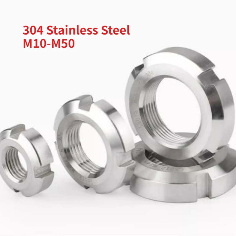 1/2/4/6pcs 304 Stainless Steel Non-return Round Nut GB812 Slotted Round Nut Bearing Locking Fine Thread M10 To M50 GUK