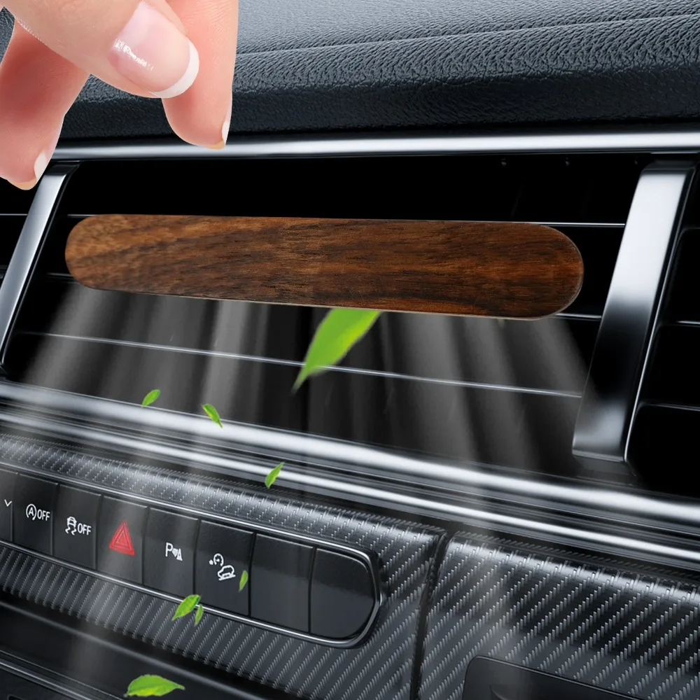 Car Aroma Diffuser Vent Clip Wood Essential Oil Aromatherapy Holder Auto Air Outlet Perfume Freshener with Fiber Diffuser Sticks
