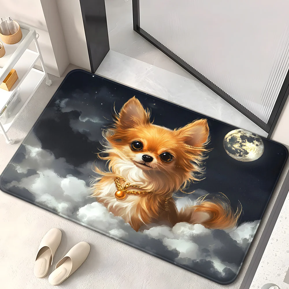 Cute Chihuahua Dog Doormat, Fluffy Puppy Cloud Floor Rug, Non-Slip Welcome Mat for Entryway Home Decor Gift
