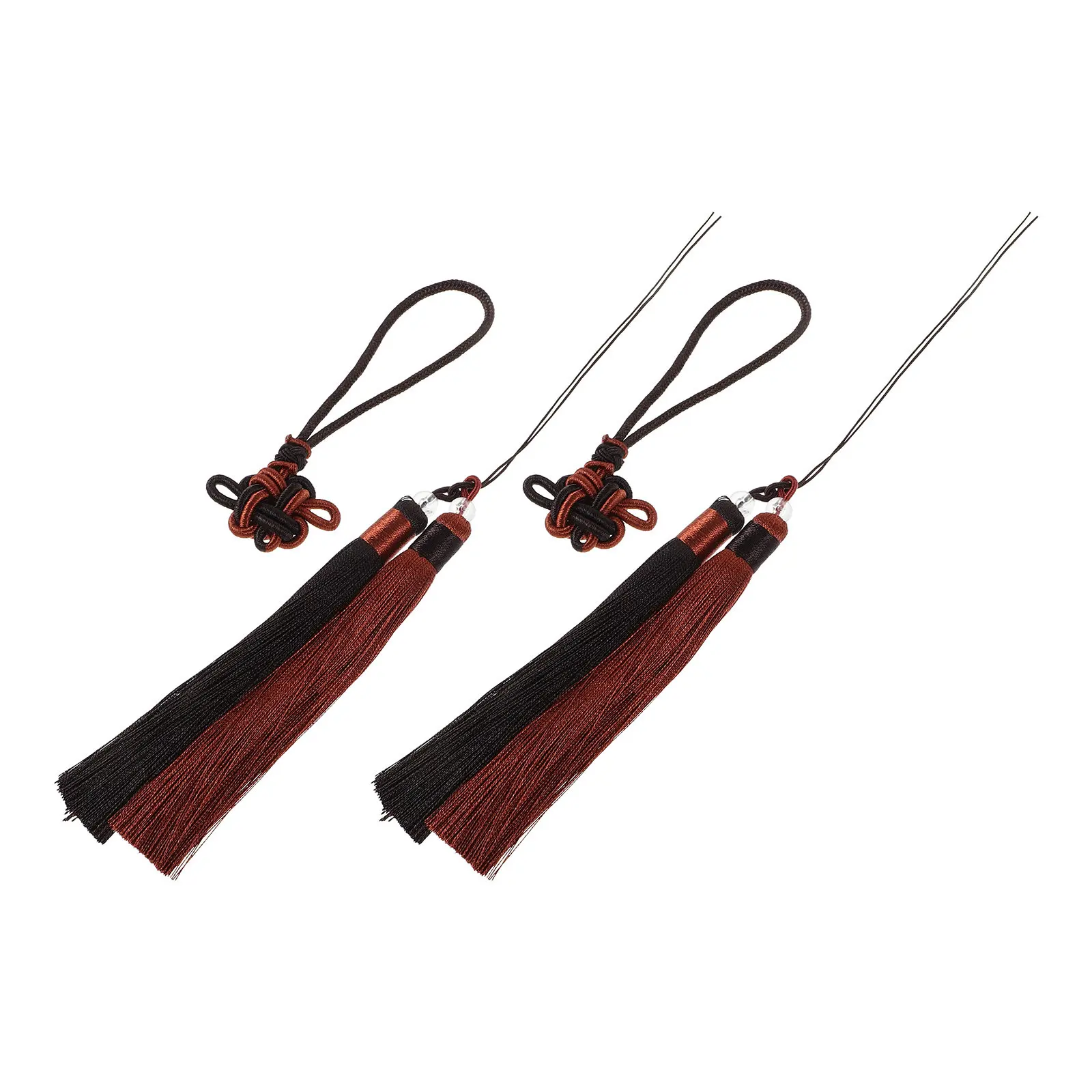 2Pcs Chinese Jian Sword Tassel Kung Fu Tai Silk Knot Cord Ear Hook Ribbon Wushu Martial Arts Practice Accessory