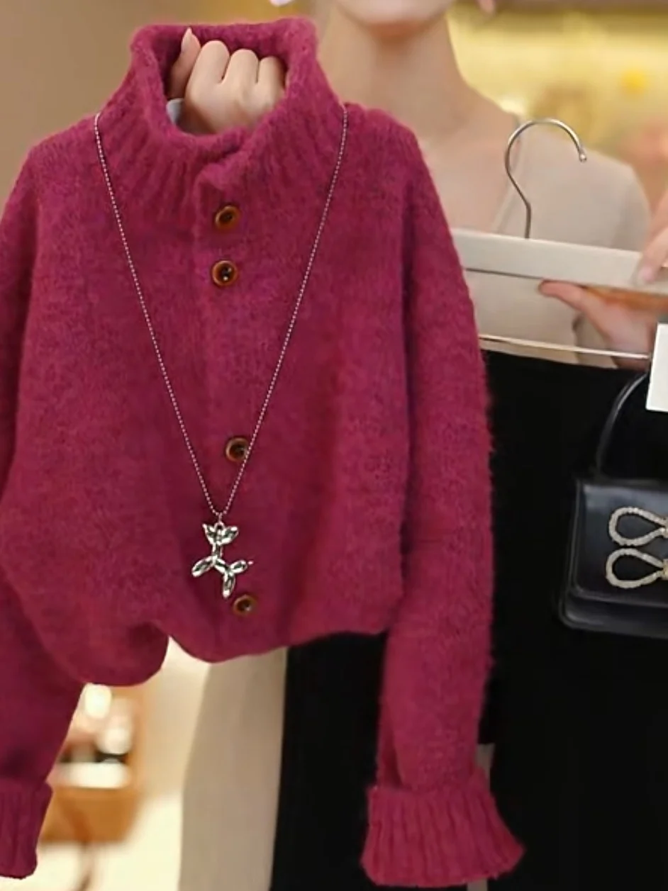 Ciepły sweter z dzianiny dla dziewczynek, okrągły dekolt, kardigan, modny, stylowy, koreański, długi rękaw, zimowe ubrania.