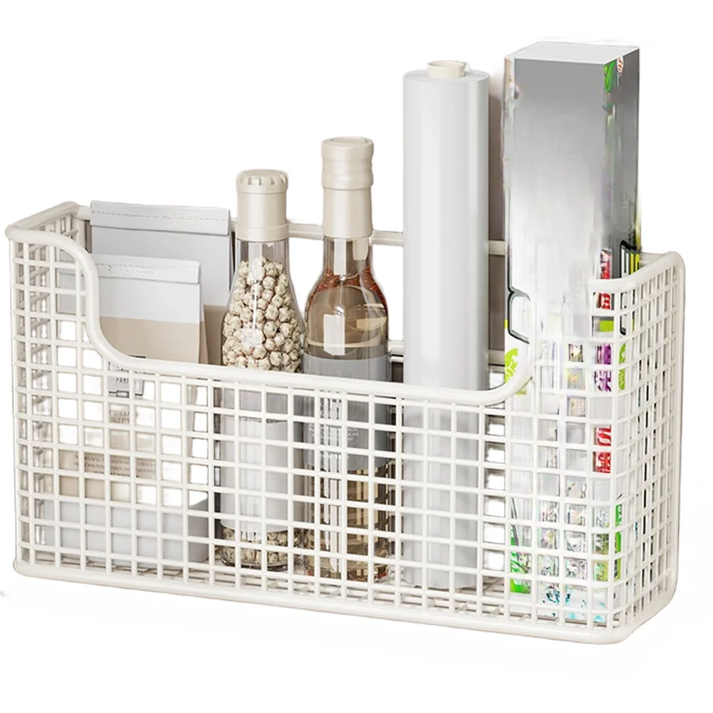 Metal Cabinet Door Shelf Organizer with Ventilated Mesh Design for Foil Plastic Wrap and Small Utensils Storage
