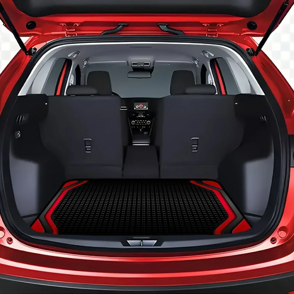 Rot gemusterte Kofferraummatte im universellen Design passt für die meisten Limousinen und SUVs, sportlicher Strukturdruck für einen praktischen und sportlichen Autoinnenraum. – Detail 2