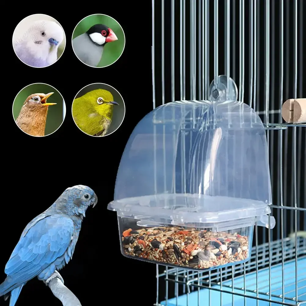 Bird Cage Feeder Transparent Durable Plastic Parrot Feeding Box Large Capacity Food Trough Splash-Proof Pet Container Feeder