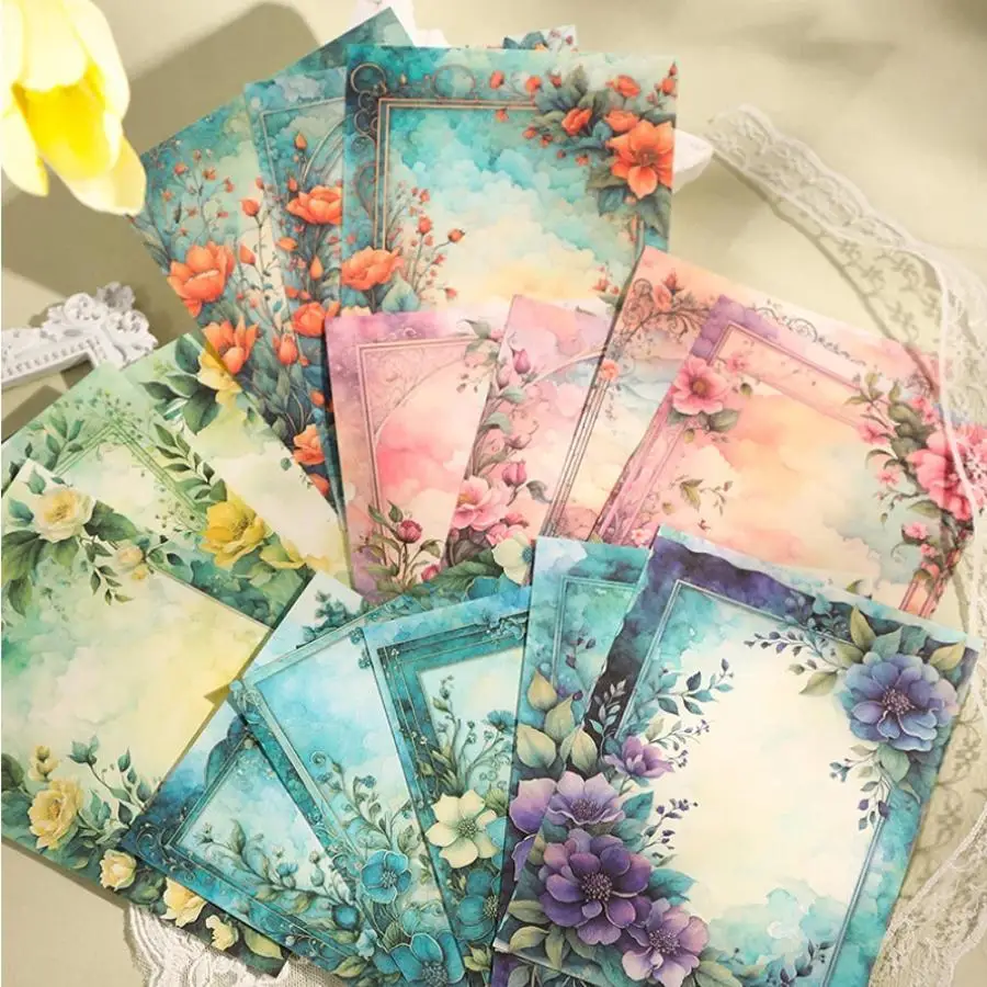 30Pcs Vintage Floral Scrapbook Paper Flower Frame Decorative Sheets For Journal DIY Collage Planner Craft Scrapbooking Supplies